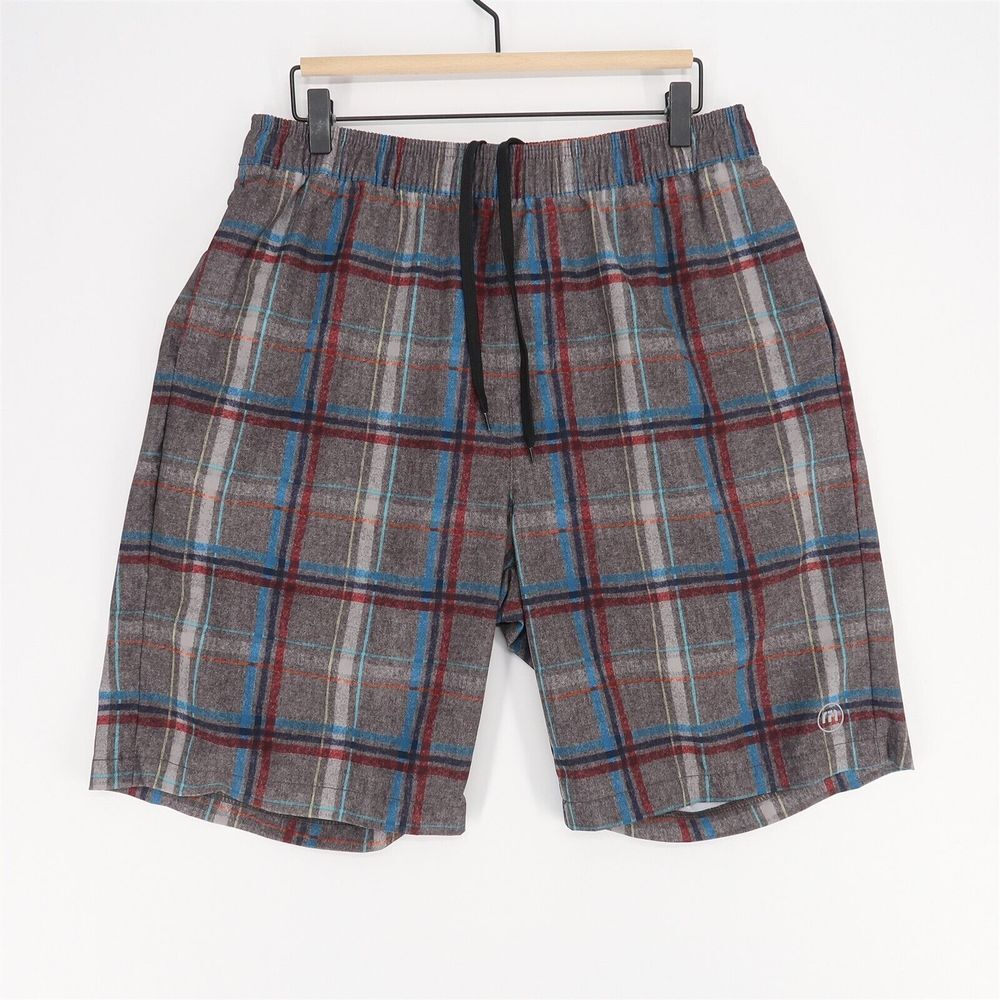 Travis Mathew Swim Trunk‎ Shorts Mens XL Gray Plaid Hybrid Volley Linerless